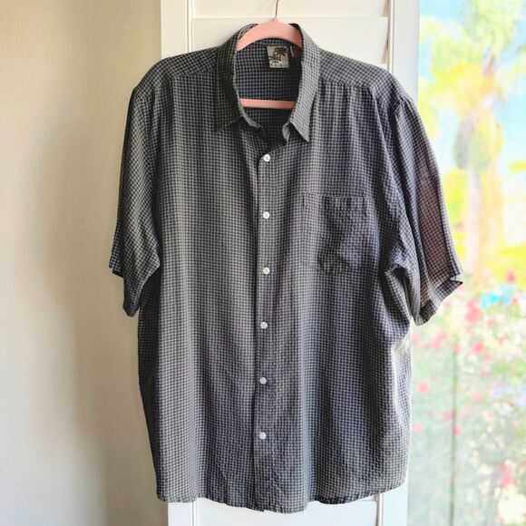 Vintage Op Short Sleeve Shirt in Grey Green Micro Check Plaid size XL - Picture 2 of 9